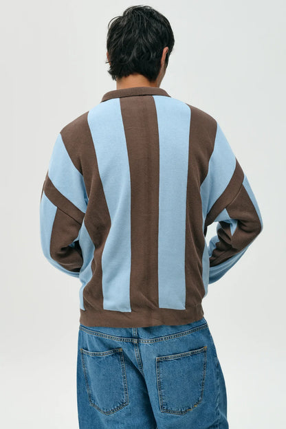 JERSEY ZIPPER BROWN STRIPES - FRONT OF