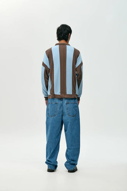 JERSEY ZIPPER BROWN STRIPES - FRONT OF