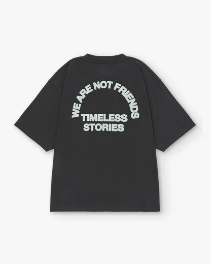 STORIES BOXY T-SHIRT VINTAGE CHARCOAL BLACK - FRONT OF
