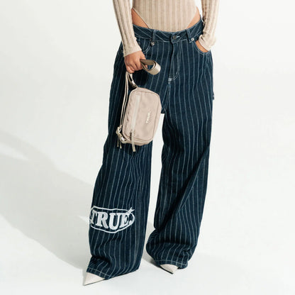 PINSTRIPE MID-RISE JEANS BLUE - FRONT OF