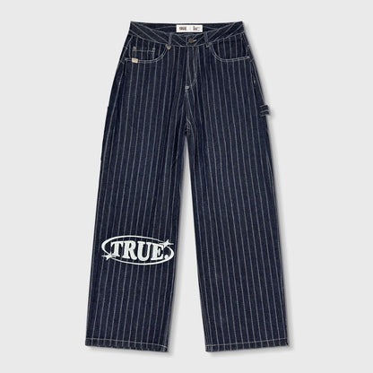 PINSTRIPE MID-RISE JEANS BLUE - FRONT OF