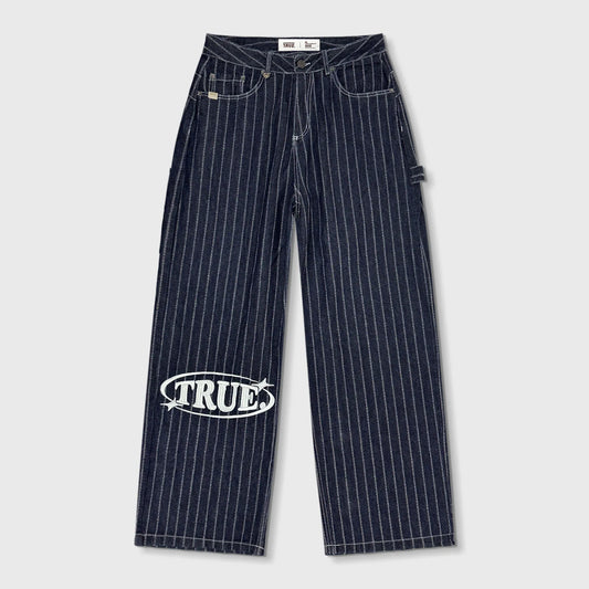 PINSTRIPE MID-RISE JEANS BLUE - FRONT OF