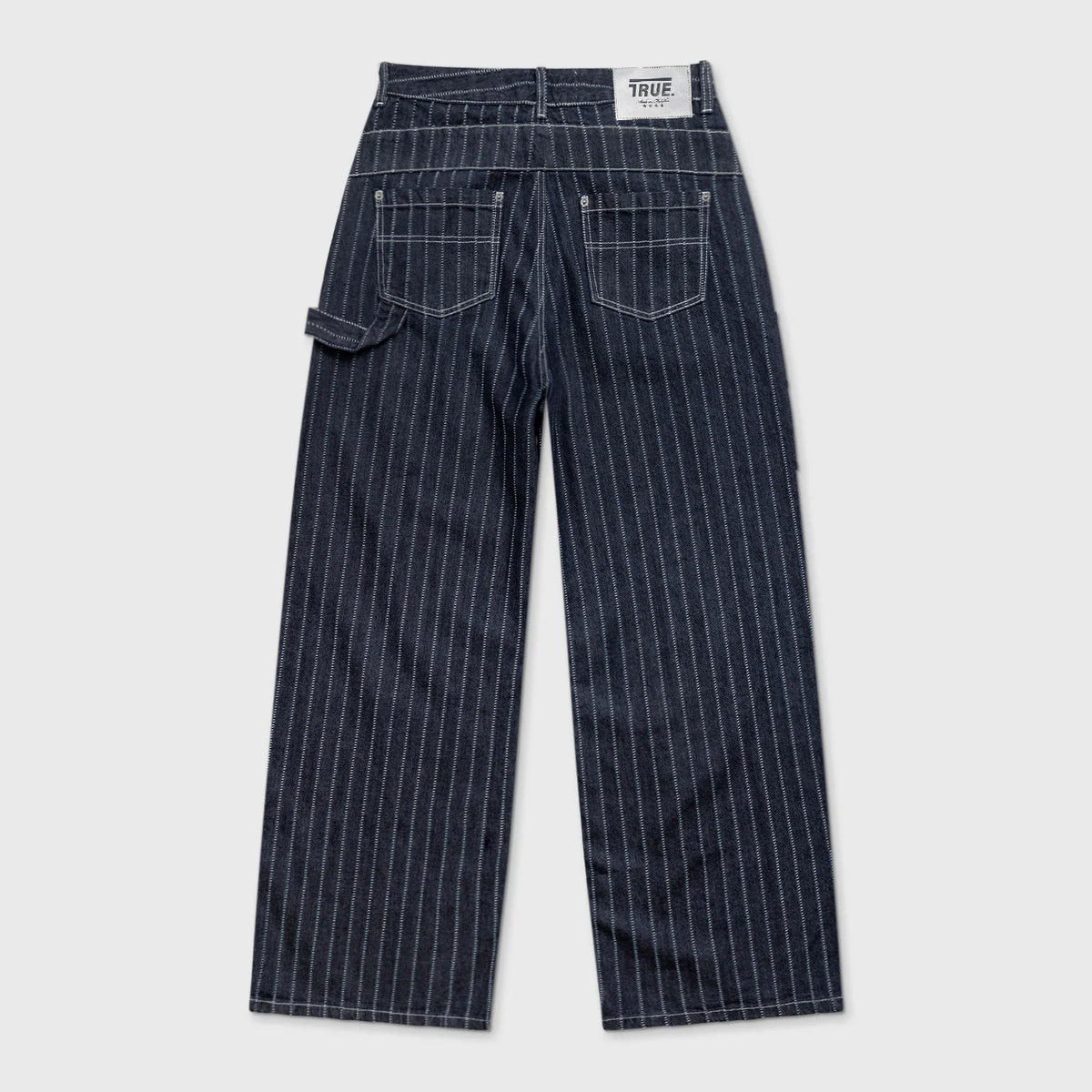 PINSTRIPE MID-RISE JEANS BLUE - FRONT OF