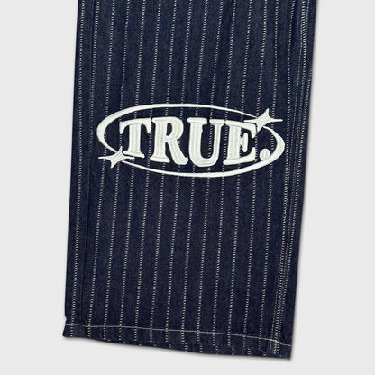 PINSTRIPE MID-RISE JEANS BLUE - FRONT OF