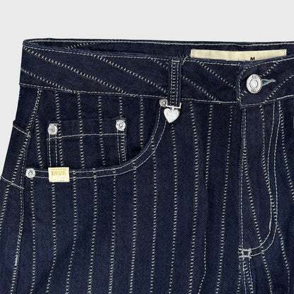 PINSTRIPE MID-RISE JEANS BLUE - FRONT OF