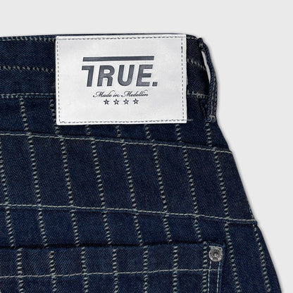 PINSTRIPE MID-RISE JEANS BLUE - FRONT OF