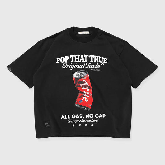 POP TASTE TRUE BOXY T-SHIRT BLACK - FRONT OF