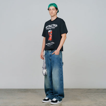 POP TASTE TRUE BOXY T-SHIRT BLACK - FRONT OF