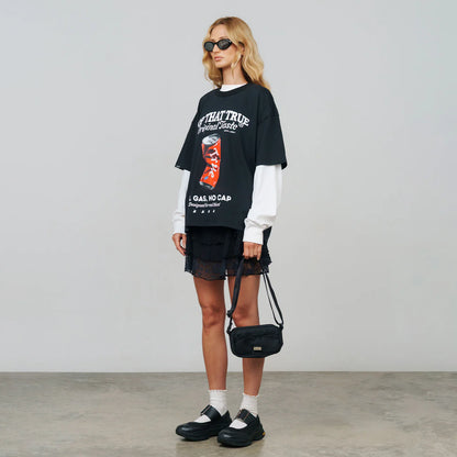 POP TASTE TRUE BOXY T-SHIRT BLACK - FRONT OF