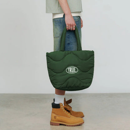 PUFFER SHOPPER BAG PINE GREEN - FRONT OF