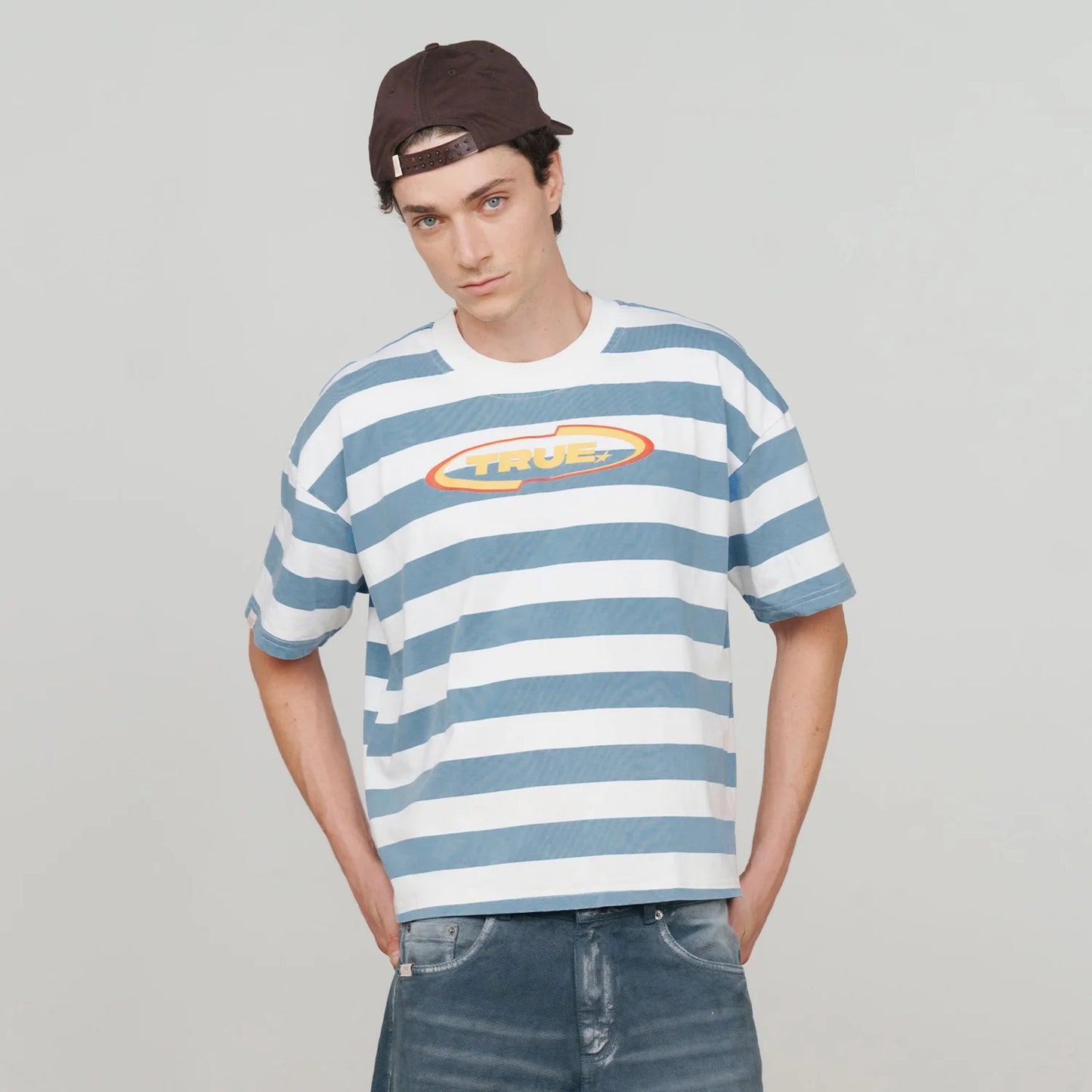 RACING STRIPES BOXY TEE BLUE - FRONT OF