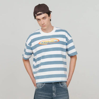 RACING STRIPES BOXY TEE BLUE - FRONT OF