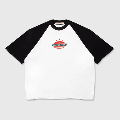 RETRO RANGLAN BOXY T-SHIRT WHITE/BLACK - FRONT OF.