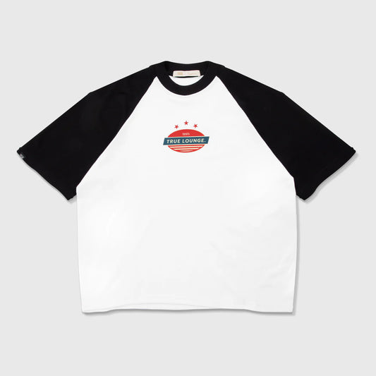 RETRO RANGLAN BOXY T-SHIRT WHITE/BLACK - FRONT OF.