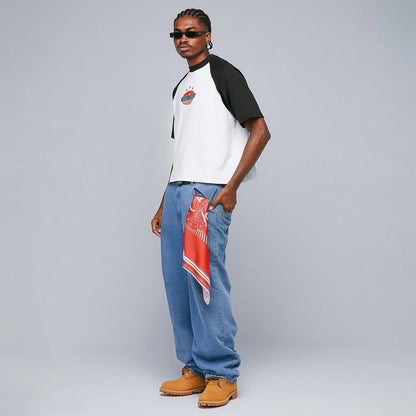 RETRO RANGLAN BOXY T-SHIRT WHITE/BLACK - FRONT OF.
