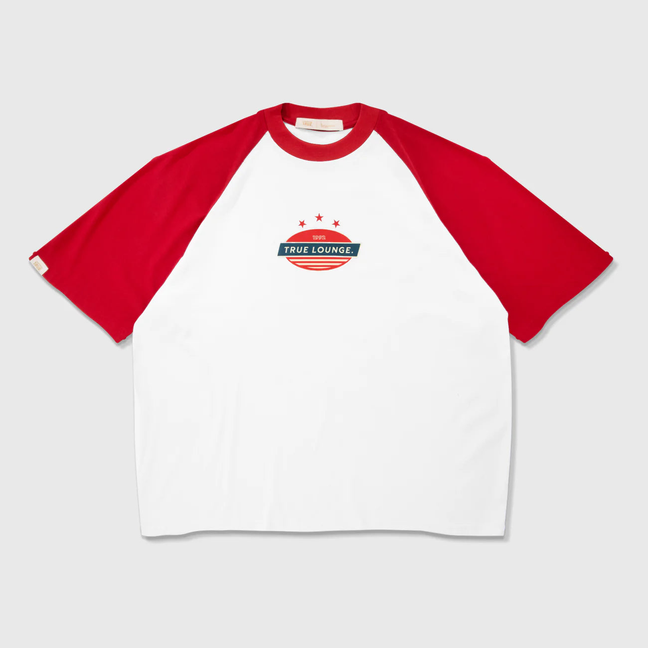 RETRO RANGLAN BOXY T-SHIRT WHITE/RED - FRONT OF.