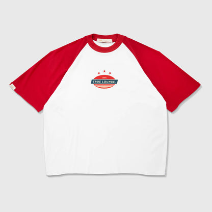 RETRO RANGLAN BOXY T-SHIRT WHITE/RED - FRONT OF.