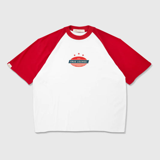 RETRO RANGLAN BOXY T-SHIRT WHITE/RED - FRONT OF.