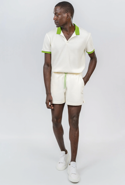 SHORT BAY RETRO WAFFLE CREAM AND GREEN