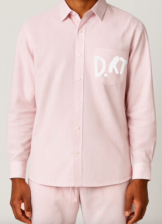CAMISA DRT STRIPED OXFORD PINK WHITE - FRONT OF