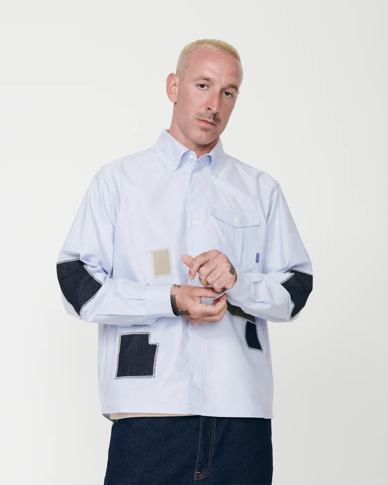 CAMISA SASHIKO WANF PATCH BLUE - FRONT OF