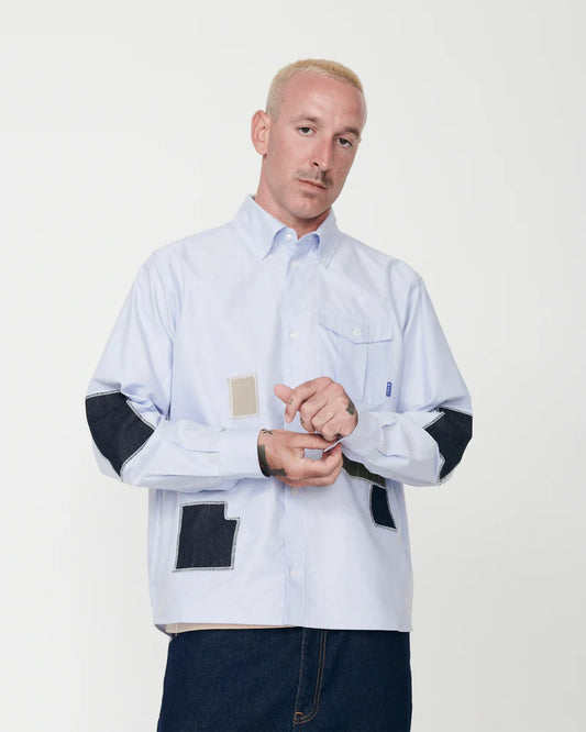 CAMISA SASHIKO WANF PATCH BLUE - FRONT OF