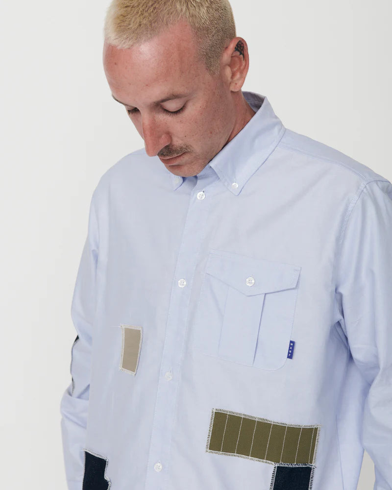 CAMISA SASHIKO WANF PATCH BLUE - FRONT OF