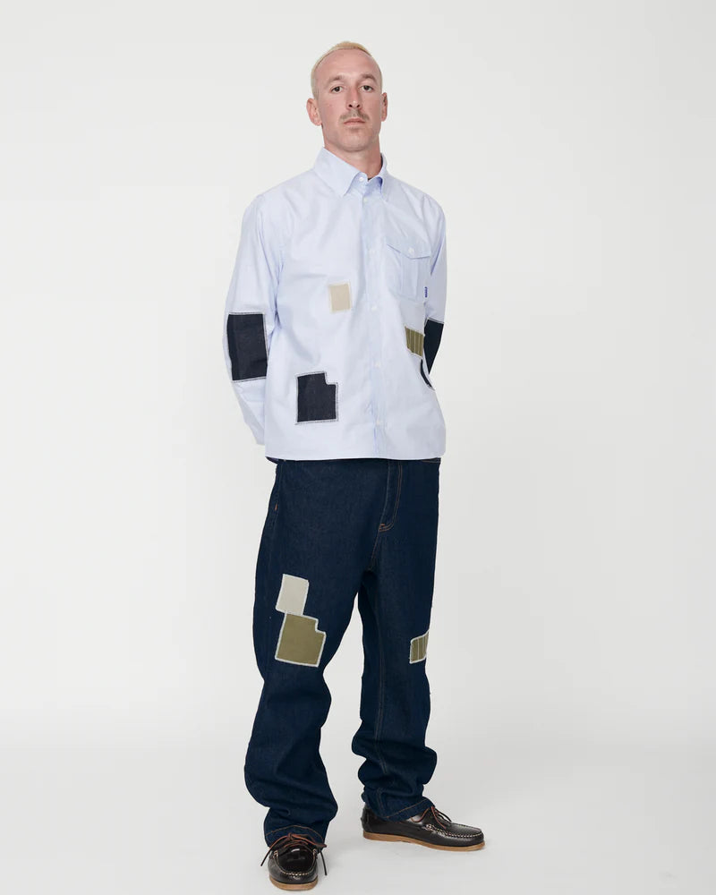 CAMISA SASHIKO WANF PATCH BLUE - FRONT OF