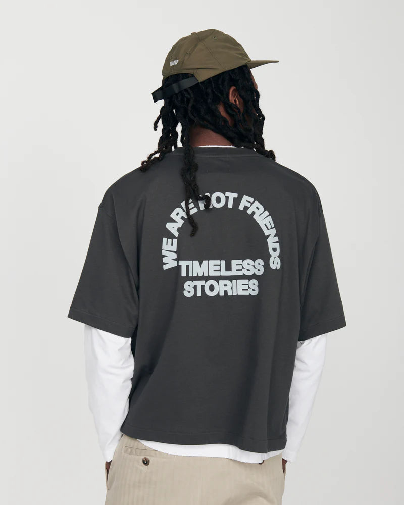 STORIES BOXY T-SHIRT VINTAGE CHARCOAL BLACK - FRONT OF