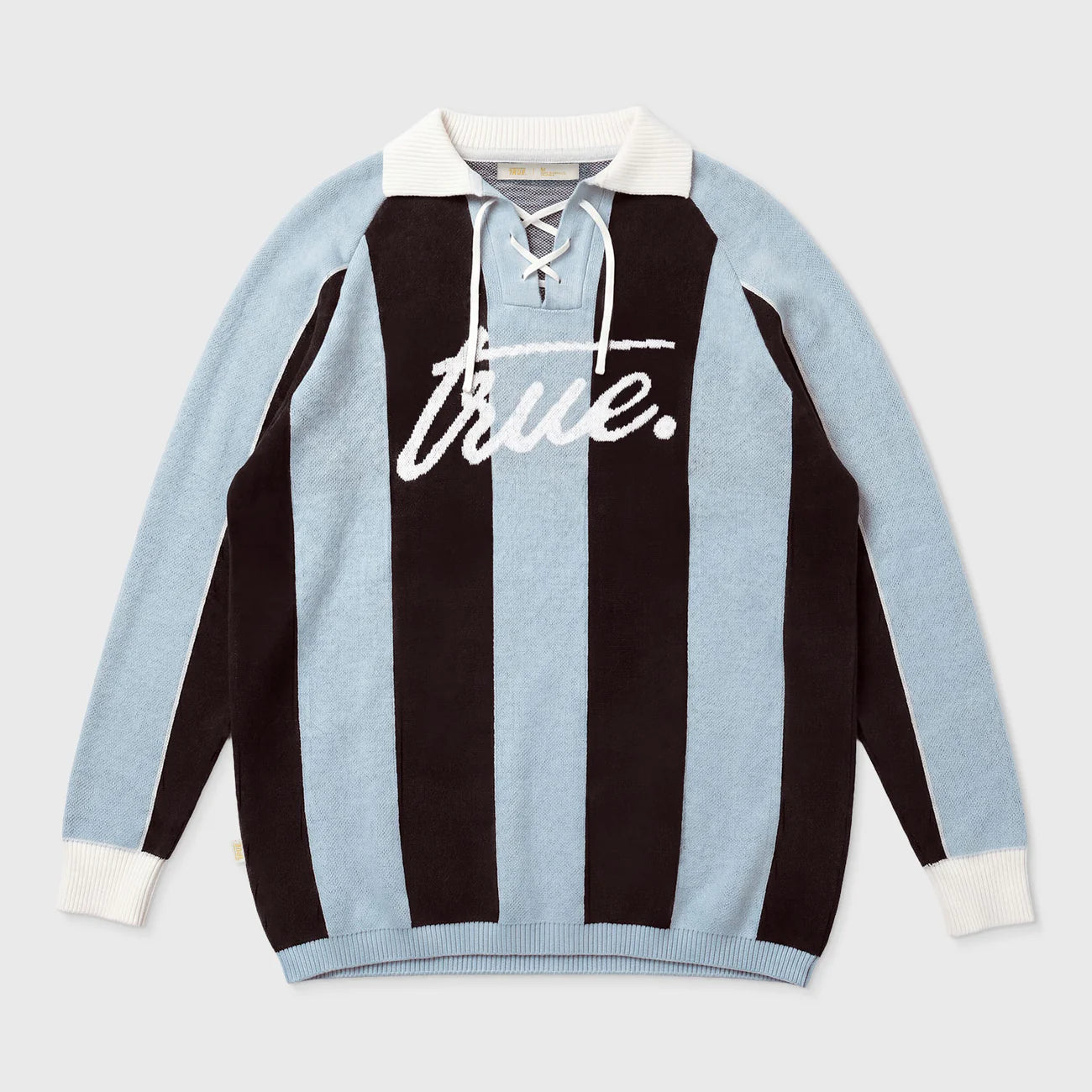 STRIPED KNIT POLO BLUE - FRONT OF