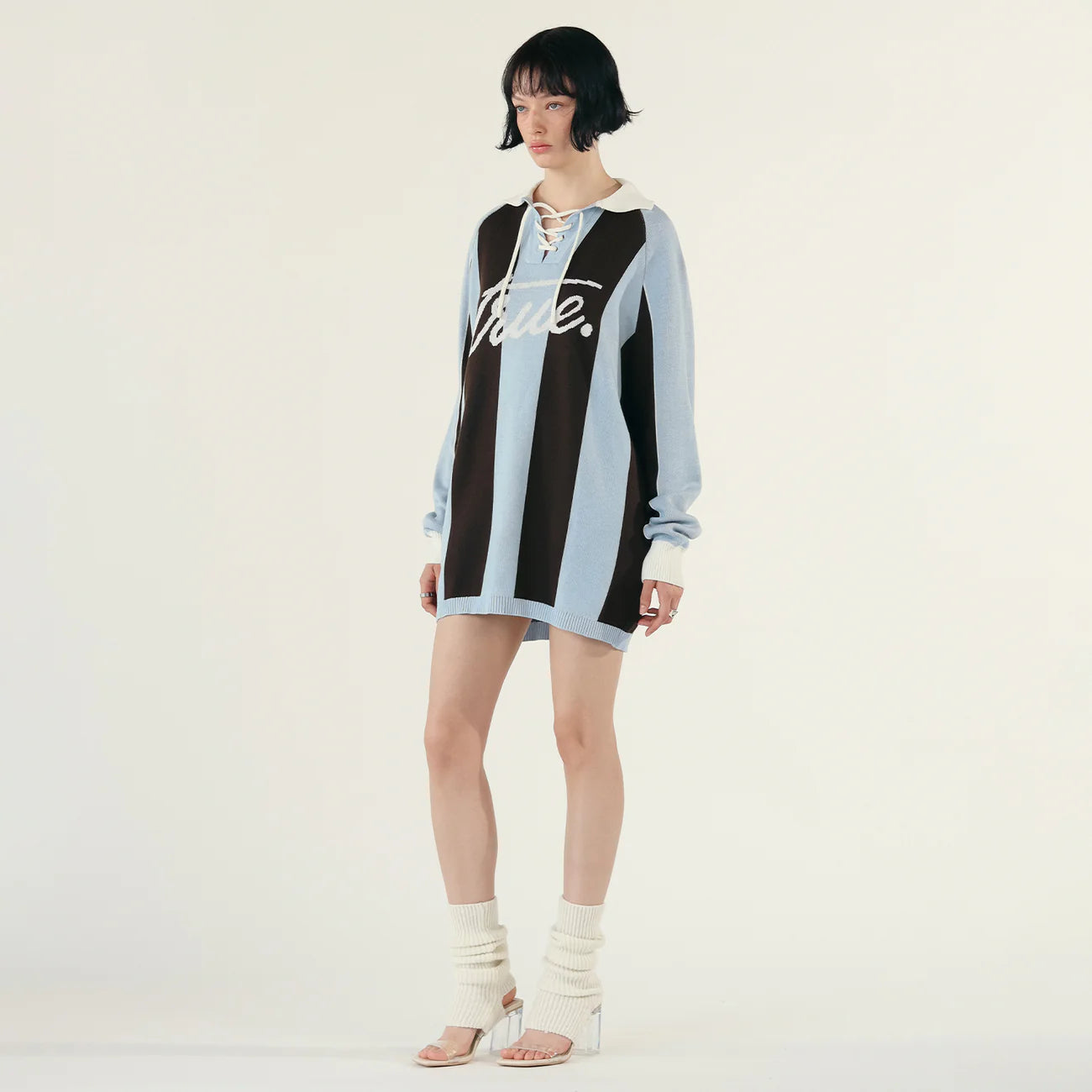 STRIPED KNIT POLO BLUE - FRONT OF