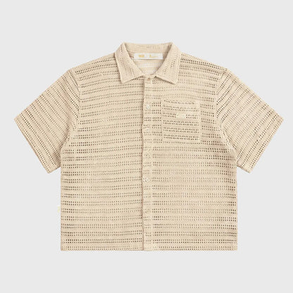 TEXTURED BOXY SHIRT CAMEL - FRONT OF