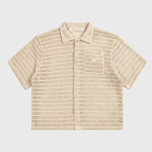 TEXTURED BOXY SHIRT CAMEL - FRONT OF