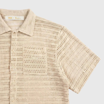 TEXTURED BOXY SHIRT CAMEL - FRONT OF