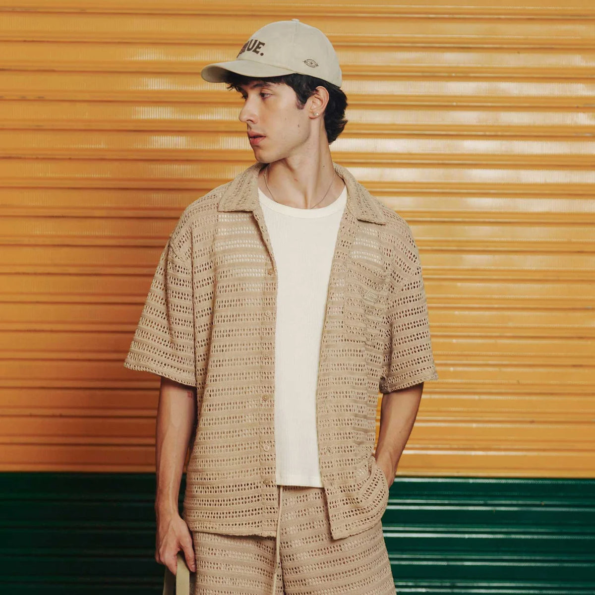 TEXTURED BOXY SHIRT CAMEL - FRONT OF