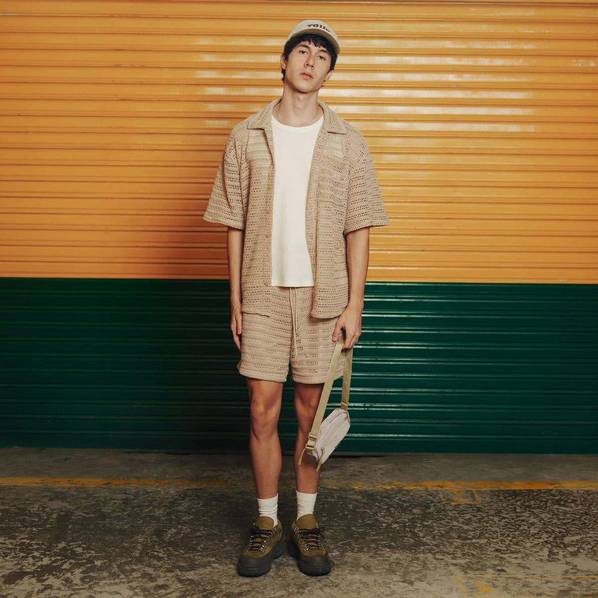 TEXTURED BOXY SHIRT CAMEL - FRONT OF