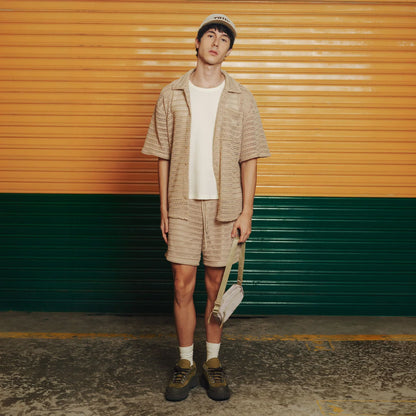 TEXTURED BOXY SHIRT CAMEL - FRONT OF