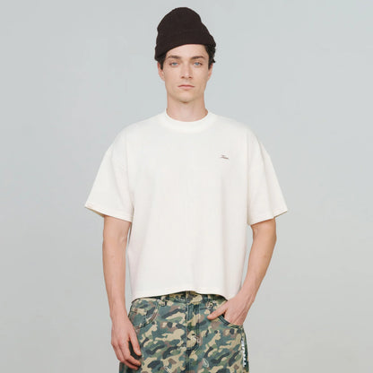 TEXTURED BOXY TEE CREAM - FRONT OF
