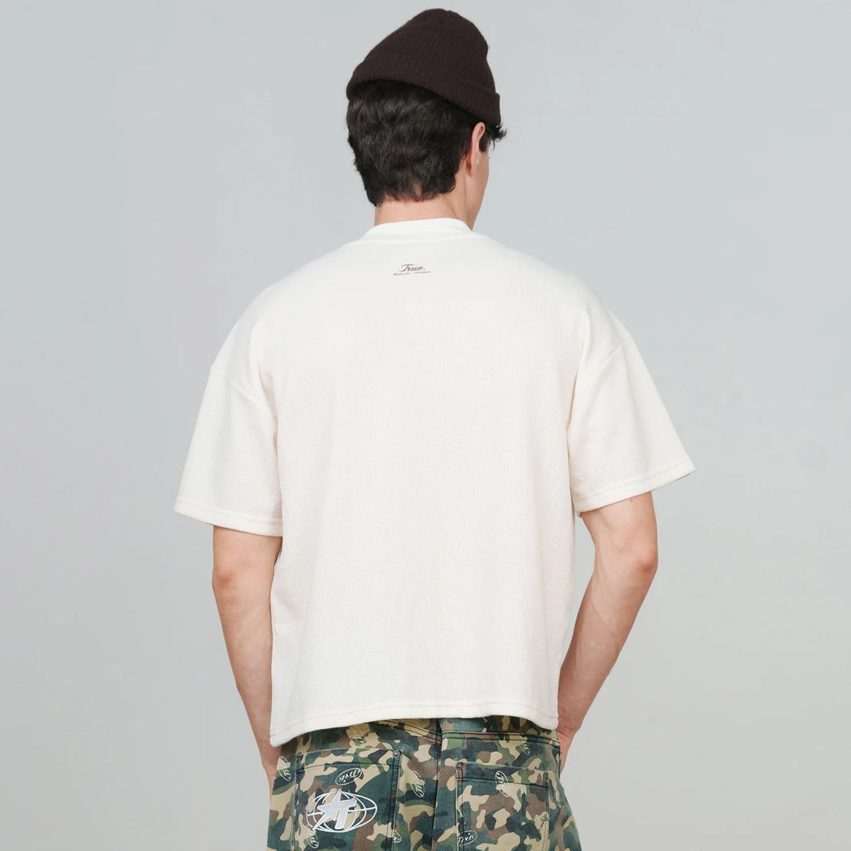 TEXTURED BOXY TEE CREAM - FRONT OF