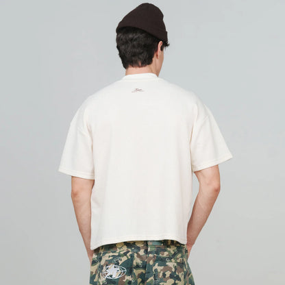 TEXTURED BOXY TEE CREAM - FRONT OF
