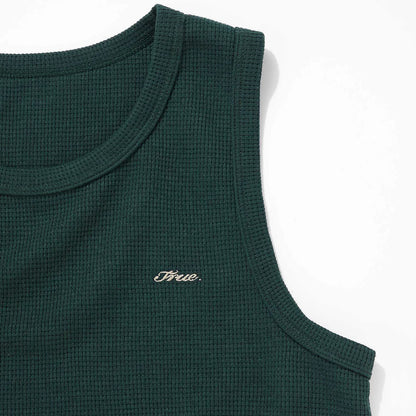 TEXTURED SLEEVELESS T-SHIRT PINE GREEN - FRONT OF