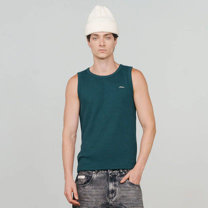TEXTURED SLEEVELESS T-SHIRT PINE GREEN - FRONT OF