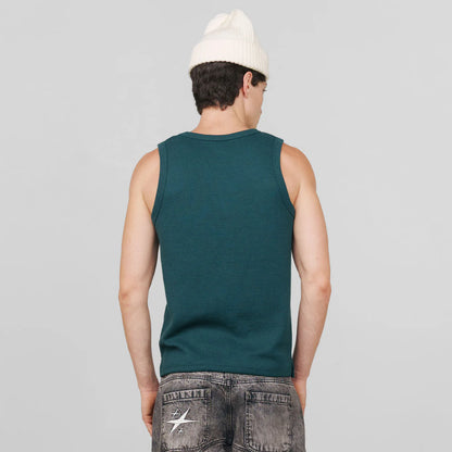 TEXTURED SLEEVELESS T-SHIRT PINE GREEN - FRONT OF