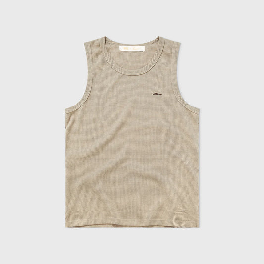 TEXTURED SLEEVELESS T-SHIRT SAND - FRONT OF