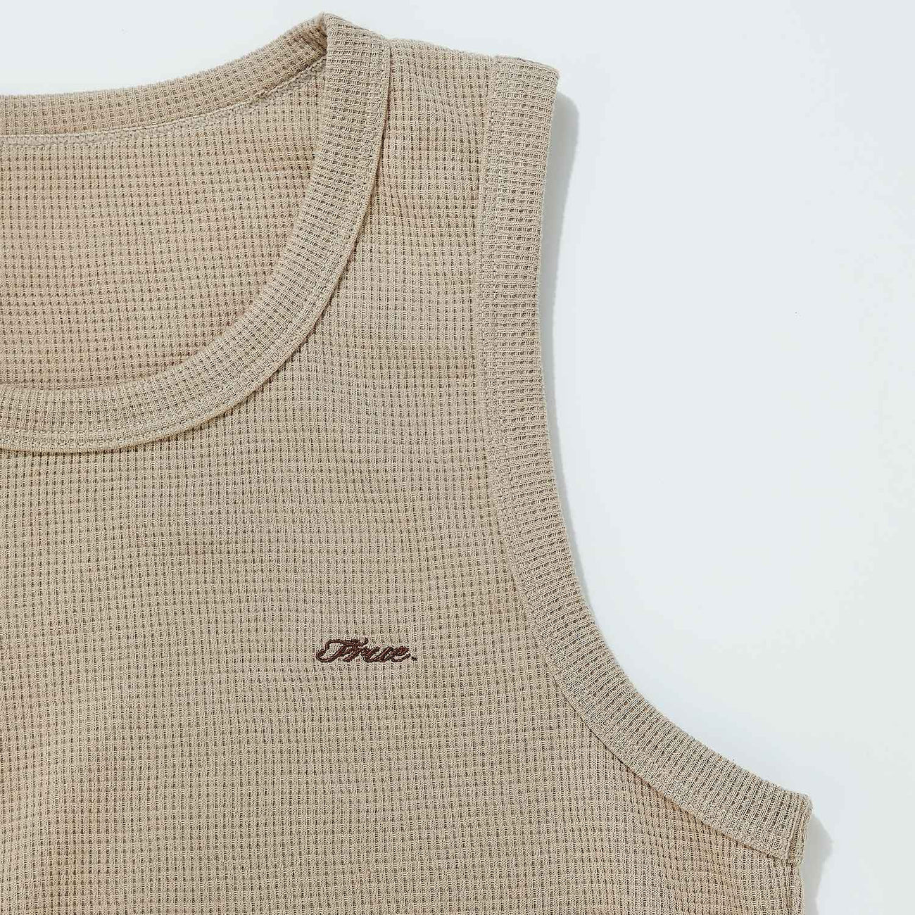TEXTURED SLEEVELESS T-SHIRT SAND - FRONT OF