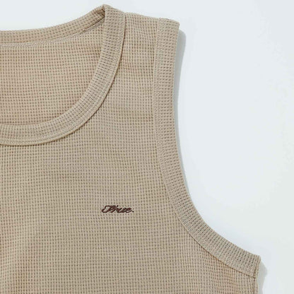 TEXTURED SLEEVELESS T-SHIRT SAND - FRONT OF