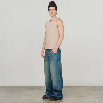 TEXTURED SLEEVELESS T-SHIRT SAND - FRONT OF