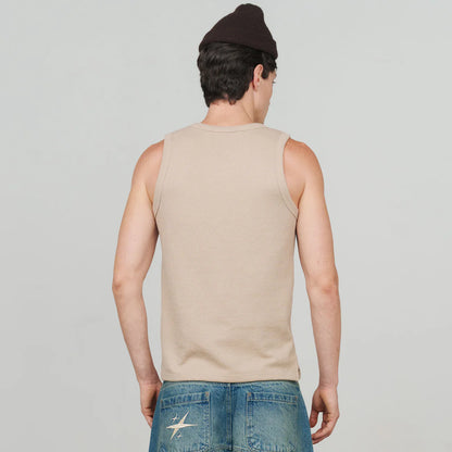 TEXTURED SLEEVELESS T-SHIRT SAND - FRONT OF