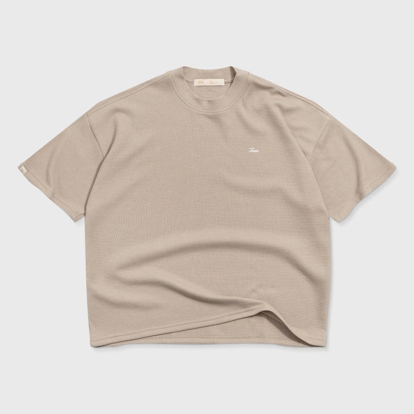 TEXTURED BOXY TEE SAND - FRONT OF