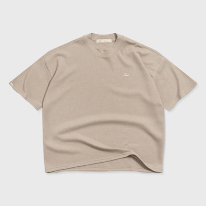 TEXTURED BOXY TEE SAND - FRONT OF
